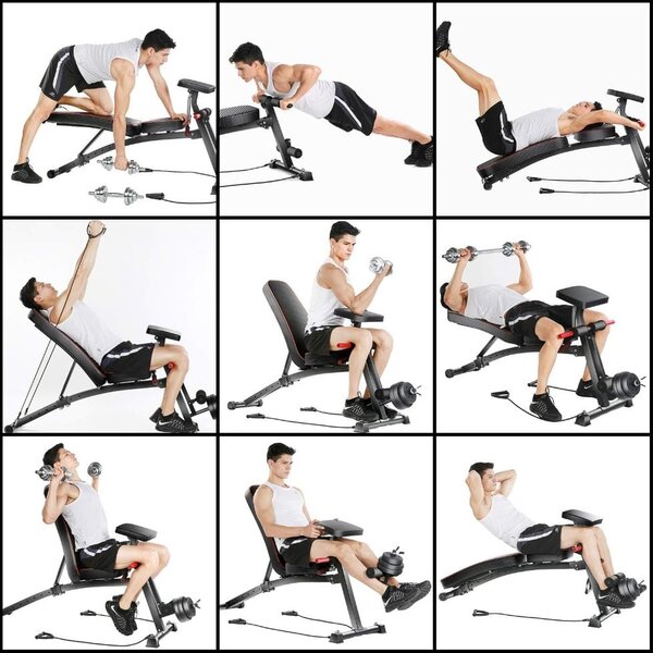 Panca fitness pieghevole con accessori