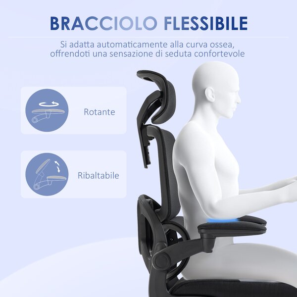 Vinsetto Poltrona da Ufficio Girevole con Rotelle e Altezza Regolabile, Sedia ufficio con Supporto Lombare, 62x58x120-133cm, Nera|Aosom Italy