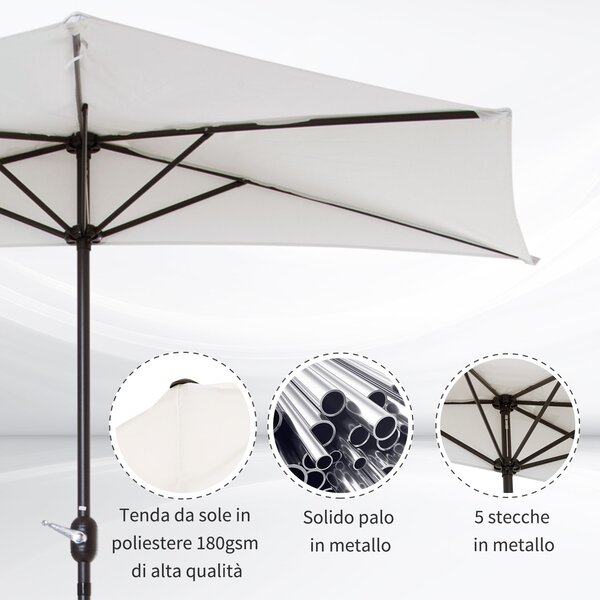 Outsunny Ombrellone da Parete per Esterni in Poliestere Impermeabile Anti UV 269x138x236cm Bianco|Aosom