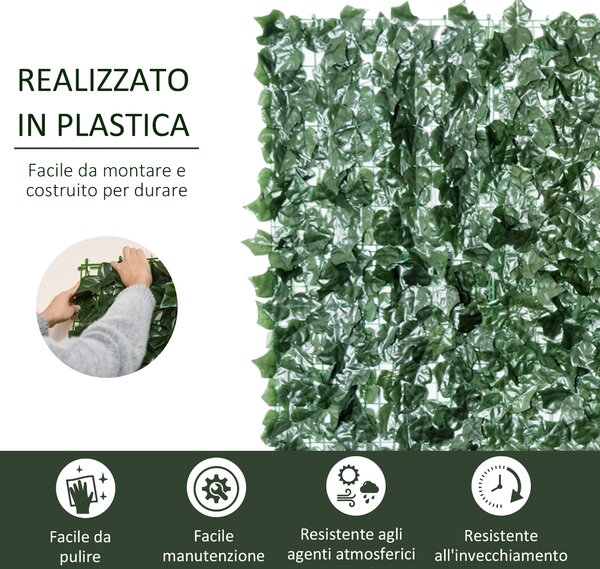 Outsunny Edere Finte, Siepe Artificiale 150x300 cm in PE Anti-UV, Siepe Finta per Recinzioni con Foglie, Verde Scuro