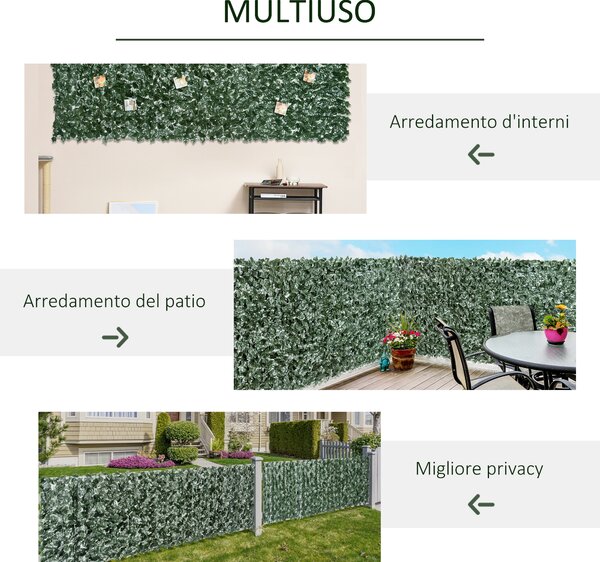 Outsunny Edere Finte, Siepe Artificiale 150x300 cm in PE Anti-UV, Siepe Finta per Recinzioni con Foglie, Verde Scuro