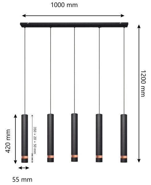 LED Lampadario a sospensione con filo TUBA 5xGU10/6,5W/230V nero/rame