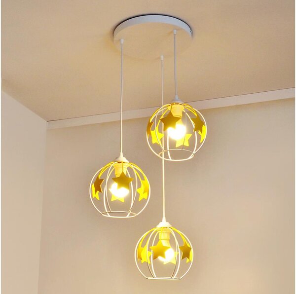 Lampadario a sospensione per bambini STARS 3xE27/15W/230V giallo/bianco
