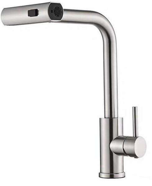 Rubinetto da cucina ad alta pressione con doccetta - Acciaio inossidabile - Comando monocomando - 3 getti d'acqua - Rubinetto da cucina - Rubinetto domestico con manopola girevole per acqua calda e fredda