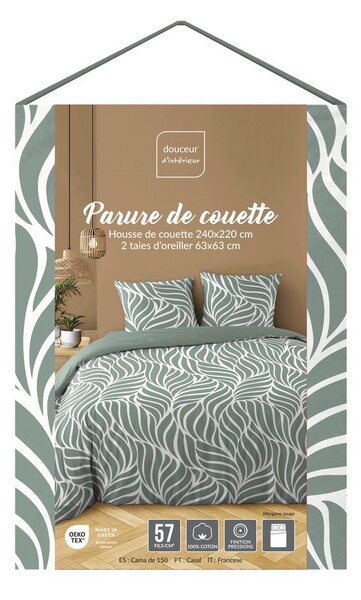 Set copripiumino e federa verde in cotone per letto matrimoniale/per letto esteso 3 pezzi 240x220 cm Morgane – douceur d'intérieur
