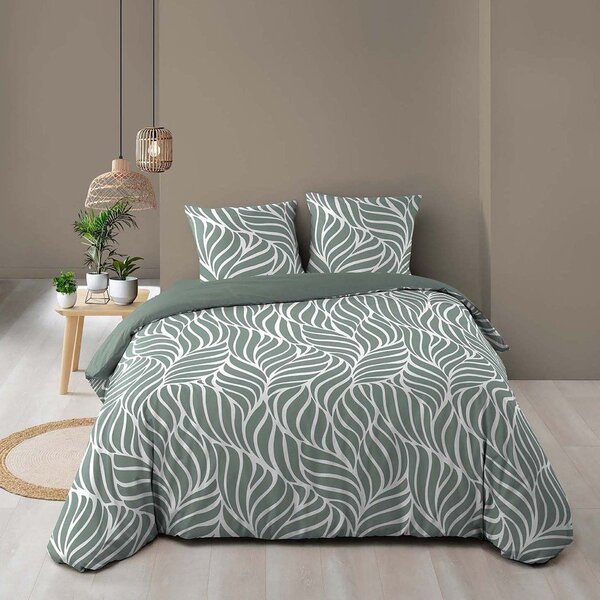 Set copripiumino e federa verde in cotone per letto matrimoniale/per letto esteso 3 pezzi 240x220 cm Morgane – douceur d'intérieur
