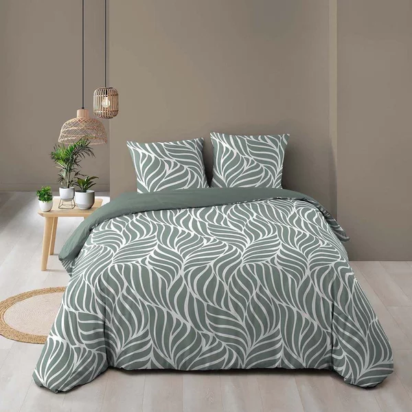 Set copripiumino e federa verde in cotone per letto matrimoniale/per letto esteso 3 pezzi 240x220 cm Morgane – douceur d'intérieur