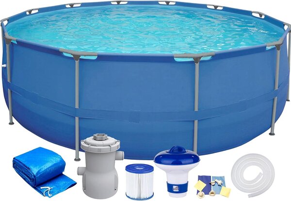 Set piscina fuori terra Walden con struttura in acciaio, rotonda 300x76 cm, con pompa di filtraggio, telo di copertura e galleggiante dosatore