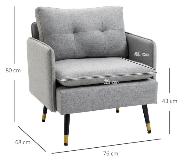 HOMCOM Poltrona da Salotto Moderna in Tessuto con Seduta Imbottita e Gambe in Acciaio, 76x68x80 cm, Grigio|Aosom