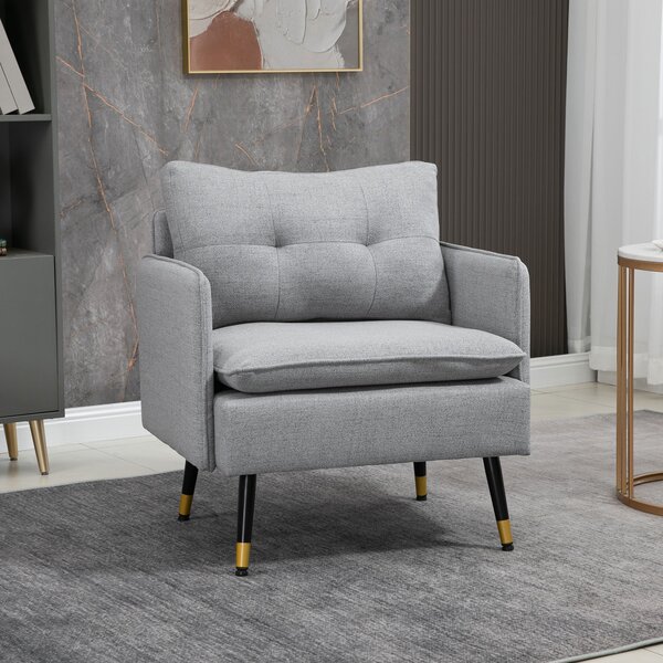 HOMCOM Poltrona da Salotto Moderna in Tessuto con Seduta Imbottita e Gambe in Acciaio, 76x68x80 cm, Grigio|Aosom