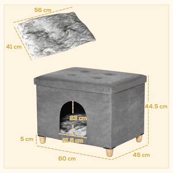 PawHut Casetta per Gatti Pouf Poggiapiedi Imbottito con Cuscino Rimovibile e Lavabile, Grigio|Aosom