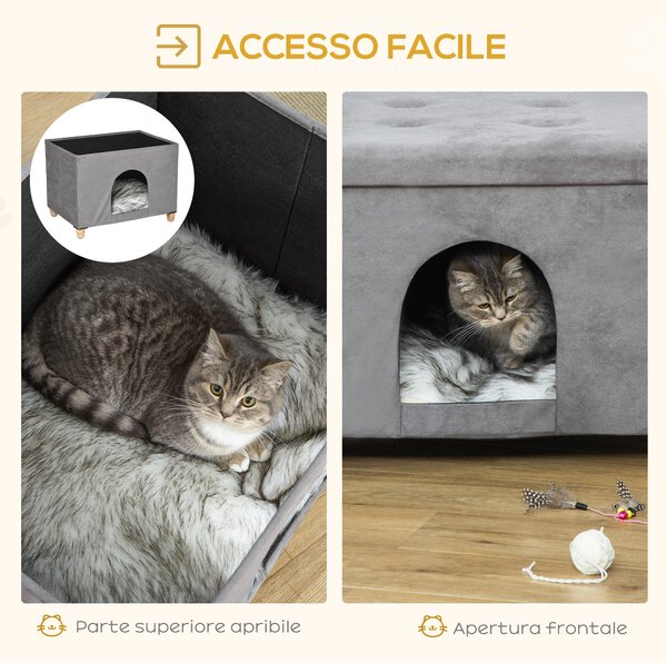 PawHut Casetta per Gatti Pouf Poggiapiedi Imbottito con Cuscino Rimovibile e Lavabile, Grigio|Aosom