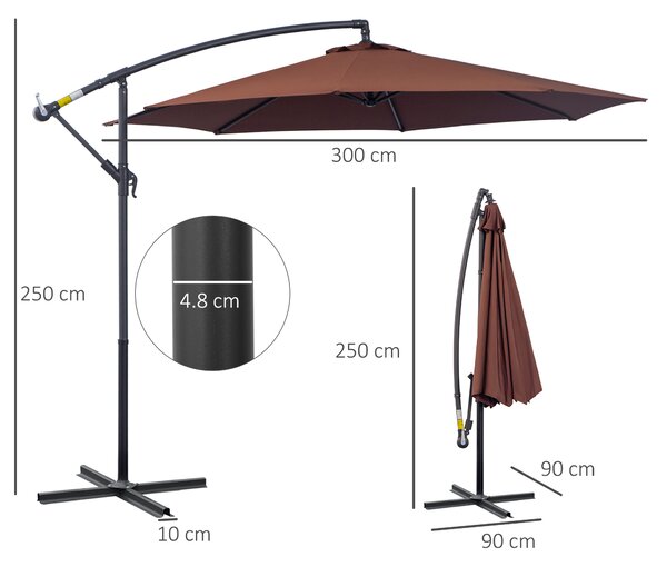 Outsunny Ombrellone da Giardino a Braccio Deluxe Inclinabile con Manovella, in Acciaio e Poliestere Φ2.95m, Marrone|Aosom