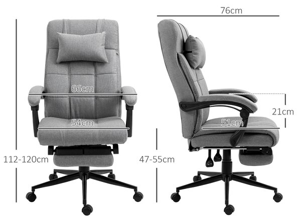 Vinsetto Sedia da Ufficio Ergonomica Reclinabile Girevole, Poltrona moderna con Poggiatesta e Poggiapiedi, Grigio | Aosom Itay