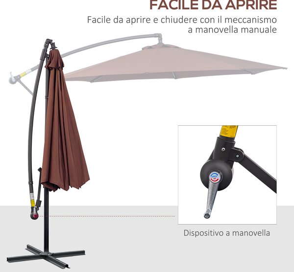 Outsunny Ombrellone da Giardino a Braccio Deluxe Inclinabile con Manovella, in Acciaio e Poliestere Φ2.95m, Marrone|Aosom