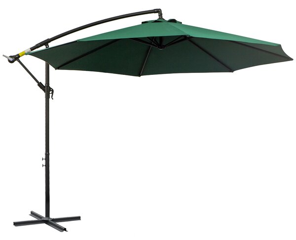 Outsunny Ombrellone da Giardino Decentrato Ø2.95m Impermeabile Anti-UV con Struttura in Acciaio, Manovella, Base a Croce, Verde | Aosom