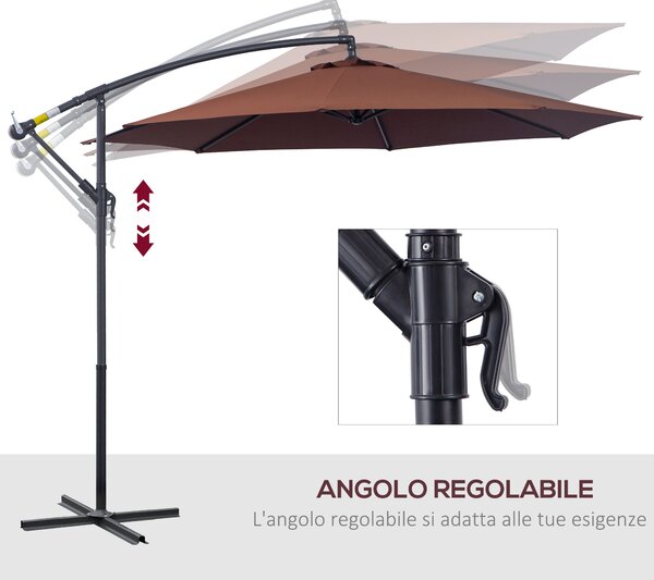 Outsunny Ombrellone da Giardino a Braccio Deluxe Inclinabile con Manovella, in Acciaio e Poliestere Φ2.95m, Marrone|Aosom