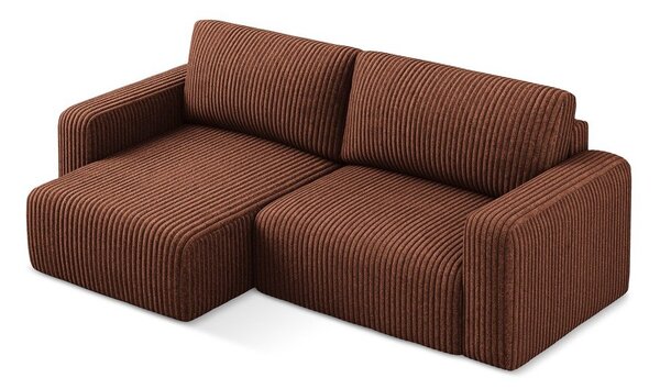 Divano angolare color terracotta allungabile/con contenitore (con penisola a sinistra/con chaise lounge) con rivestimento in velluto a coste Kona – Makamii