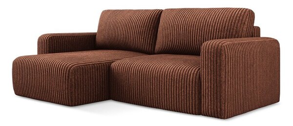 Divano angolare color terracotta allungabile/con contenitore (con penisola a sinistra/con chaise lounge) con rivestimento in velluto a coste Kona – Makamii