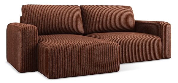 Divano angolare color terracotta allungabile/con contenitore (con penisola a sinistra/con chaise lounge) con rivestimento in velluto a coste Kona – Makamii