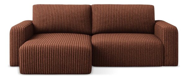 Divano angolare color terracotta allungabile/con contenitore (con penisola a sinistra/con chaise lounge) con rivestimento in velluto a coste Kona – Makamii