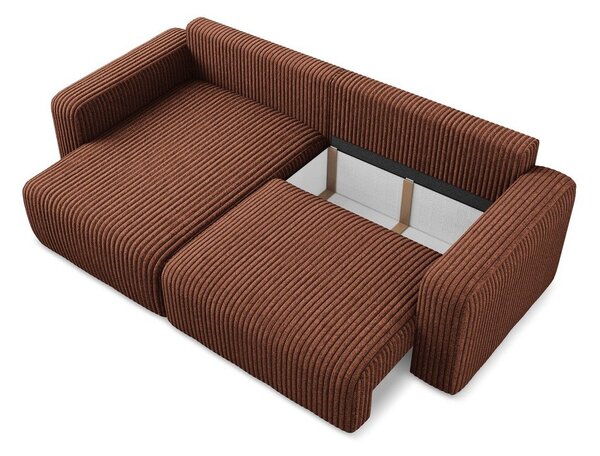 Divano angolare color terracotta allungabile/con contenitore (con penisola a sinistra/con chaise lounge) con rivestimento in velluto a coste Kona – Makamii