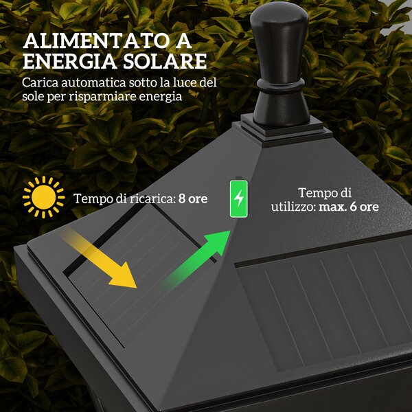 Outsunny Lampione da Giardino con 6h Autonomia e Ancoraggio a Terra, in ABS e Policarbonato, 15x15x127 cm, Nero|Aosom