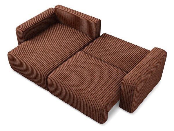 Divano angolare color terracotta allungabile/con contenitore (con penisola a sinistra/con chaise lounge) con rivestimento in velluto a coste Kona – Makamii