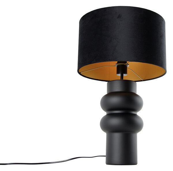 Lampada da tavolo di design con paralume in velluto nero con dettagli oro 35 cm - Alisia