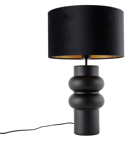 Lampada da tavolo di design con paralume in velluto nero con dettagli oro 35 cm - Alisia