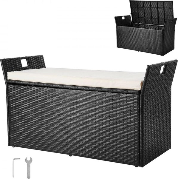 Panca da giardino in rattan PE - panca con cuscino - cuscino 125x55x70cm