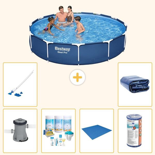 Bestway Steel Pro, piscina in acciaio, forma rotonda - 366x76 cm - composta da 7 elementi, modello S21604
