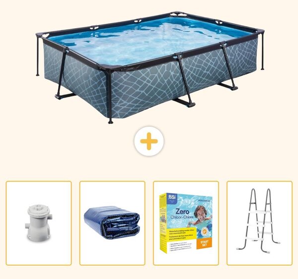 Piscina fuori terra rettangolare - aspetto pietra - 300x200x65 cm - 5 pezzi - SCB71