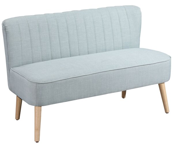 HOMCOM Divano 2 Posti Moderno in Tessuto Senza Braccioli con Gambe in Legno, 117x56.5x77 cm, Celeste