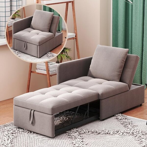Divano letto 3 in 1, dimensioni 177x68x65 cm, divano letto con schienale regolabile, divano in tessuto di lino grigio, ideale per piccoli spazi