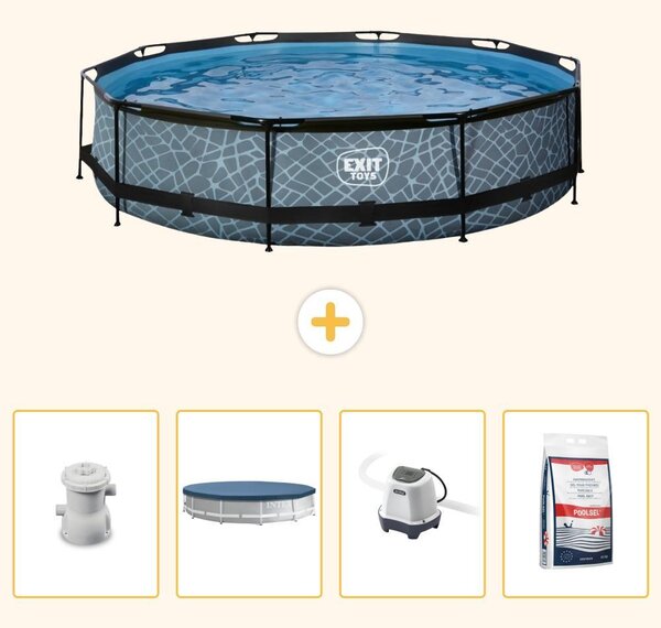 Piscina a sfioro "Exit Pool Rund" - Design effetto pietra - 360x76 cm - 5 pezzi - Modello SCB55