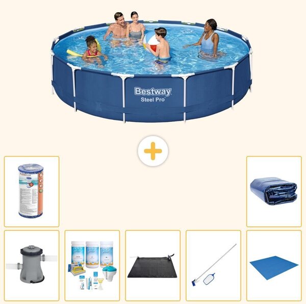 Piscina gonfiabile Bestway Steel Pro, rotonda, dimensioni 396x84 cm, composta da 8 elementi, modello S21616