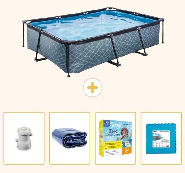 Piscina fuori terra rettangolare - aspetto pietra - 300x200x65 cm - composta da 5 elementi - modello SCB67