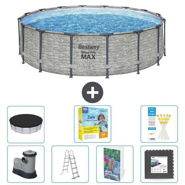 Bestway Steel Pro MAX, piscina in acciaio, forma rotonda, dimensioni 488x122 cm, composta da 6 parti, modello S607