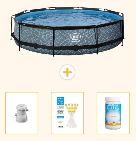 Piscina fuori terra - Design effetto pietra - 360x76 cm - 4 pezzi - SCB85