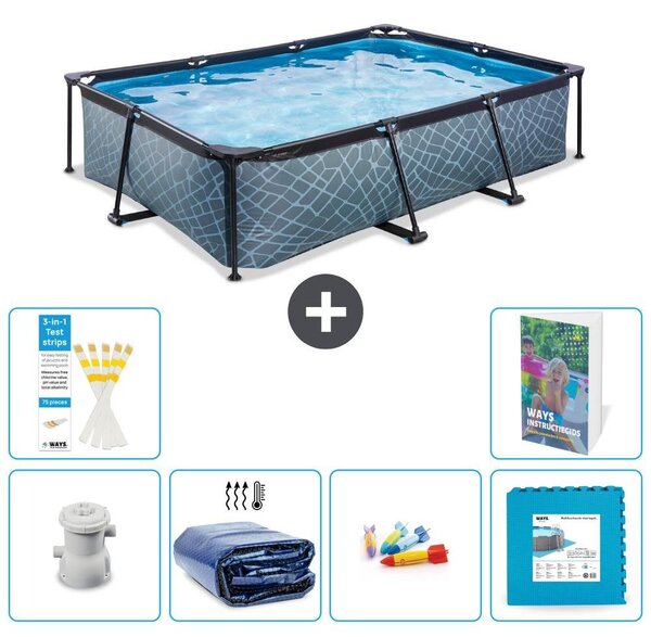 Piscina fuori terra rettangolare - aspetto pietra - 300x200x65 cm - composta da 5 elementi - modello S229