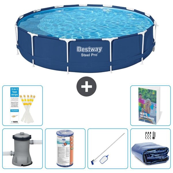 Piscina gonfiabile Bestway Steel Pro, rotonda, dimensioni 396x84 cm, composta da 5 parti, modello S194