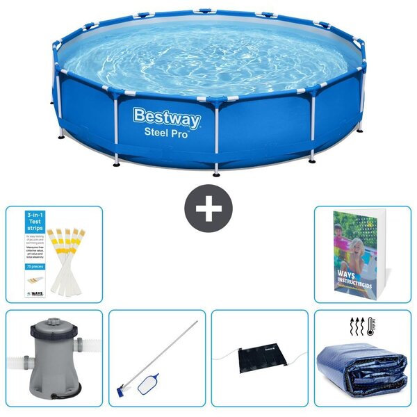 Piscina gonfiabile Bestway Steel Pro, rotonda, dimensioni 366x76 cm, composta da 5 parti, realizzata in acciaio S235