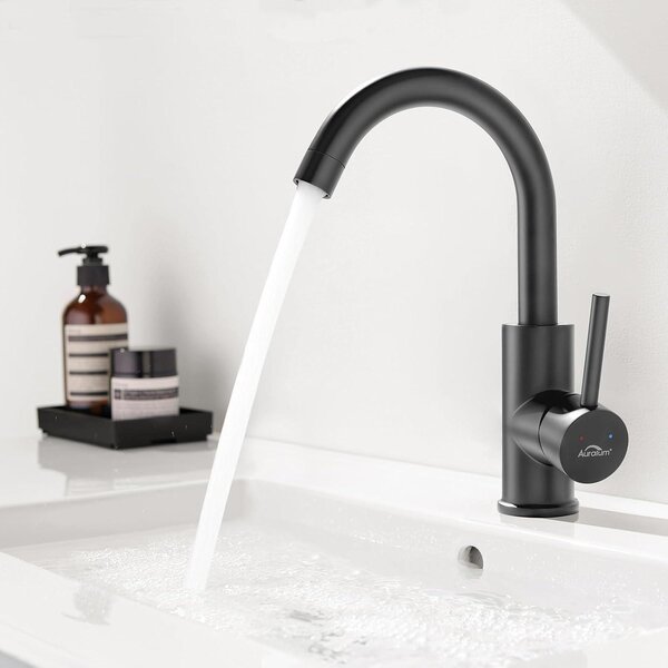 Miscelatore per lavabo Auralum nero opaco rubinetto bagno girevole a 360 gradi tubo flessibile 60CM