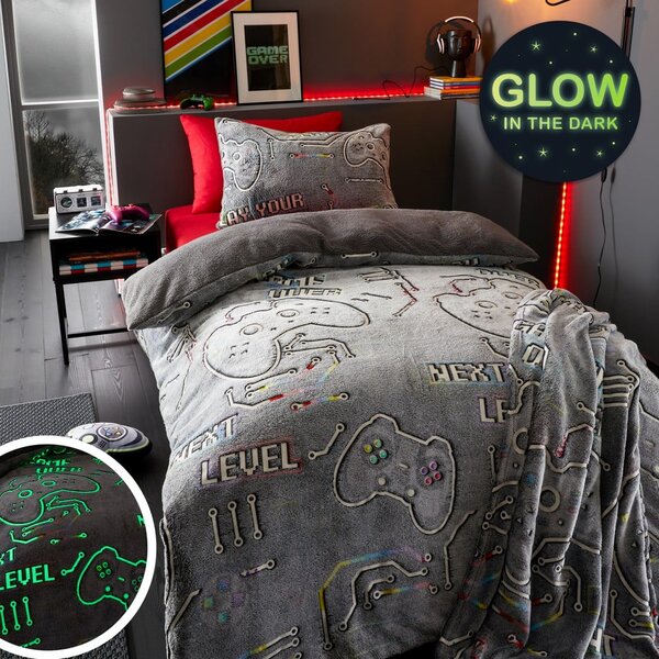 Biancheria da letto per bambini con effetto luminoso per letto singolo in micro felpa 135x200 cm Game Over - Catherine Lansfield