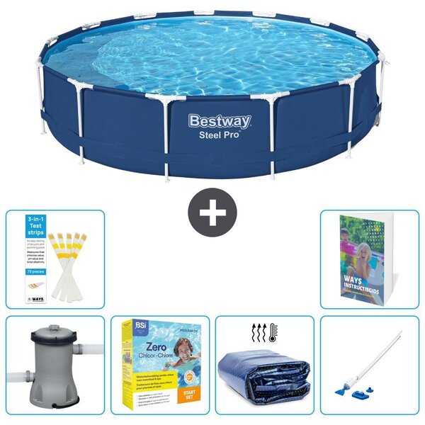 Piscina gonfiabile Bestway Steel Pro, rotonda, dimensioni 396x84 cm, composta da 5 parti, modello S196