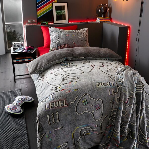 Biancheria da letto per bambini con effetto luminoso per letto singolo in micro felpa 135x200 cm Game Over - Catherine Lansfield