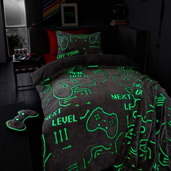 Biancheria da letto per bambini con effetto luminoso per letto singolo in micro felpa 135x200 cm Game Over - Catherine Lansfield
