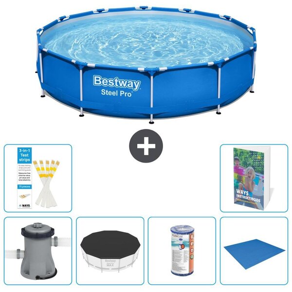 Piscina gonfiabile Bestway Steel Pro, rotonda, dimensioni 366x76 cm, composta da 5 parti, modello S341