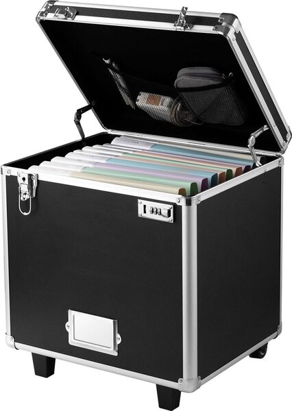 Contenitore per cartelle - Carrello portadocumenti - Chiusura a chiave - Con rotelle - Maniglia telescopica - Dimensioni interne 39,6 x 32 x 38,1 cm - Per l'ufficio e la casa